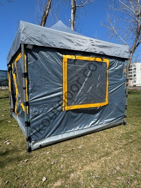 CLK 3x3 Metre 30mm Yeni Nesil 2 Kapı 4 Pencereli Gazebo Kamp Çadırı Portatif TENTELİ Model Gri