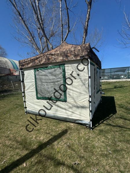CLK 3x3 mt 40 mm Yeni Nesil 2 Kapı 4 Pencere Gazebo Portatif Kamp Çadırı Krem