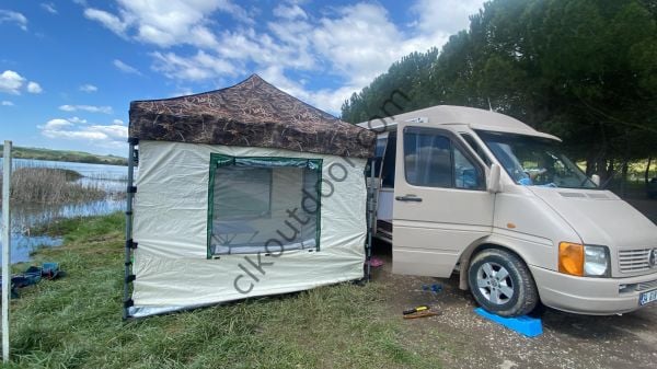 CLK 3x3 mt 40 mm Yeni Nesil 2 Kapı 4 Pencere Gazebo Portatif Kamp Çadırı Krem