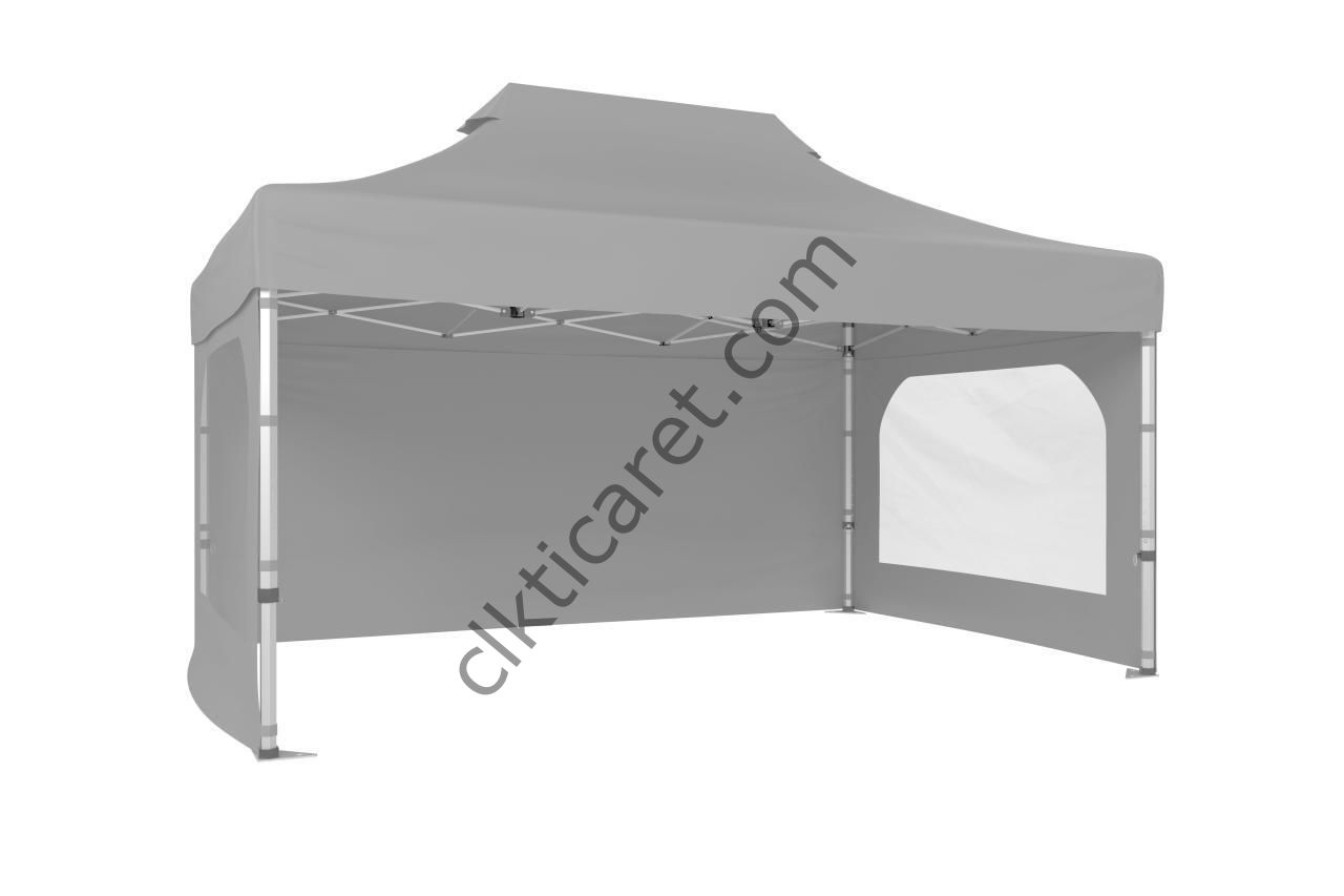 CLK 3x4,5 40 mm Katlanabilir Tente Gazebo Çadır Gazebo Çadır 3 Yan Duvarlı 2 Pencereli Açık Gri