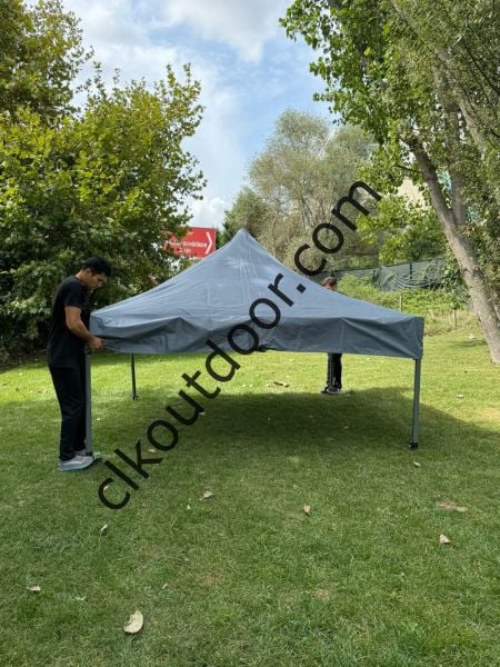 CLK 3x3 mt 40 mm İskelet Yeni Nesil 2 Kapı 4 Pencere Gazebo Portatif Kamp Çadırı Gri