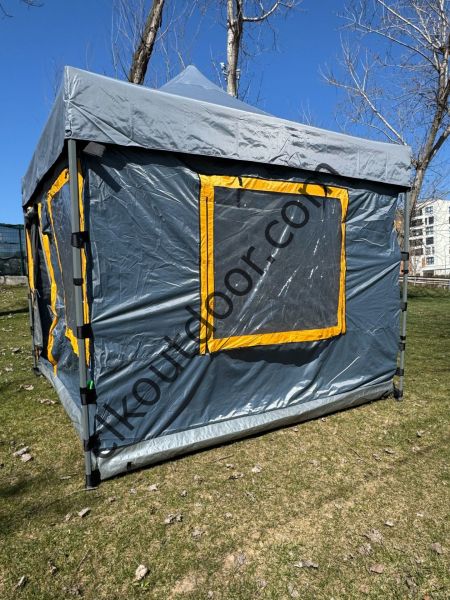 CLK 3x3 mt 40 mm İskelet Yeni Nesil 2 Kapı 4 Pencere Gazebo Portatif Kamp Çadırı Gri