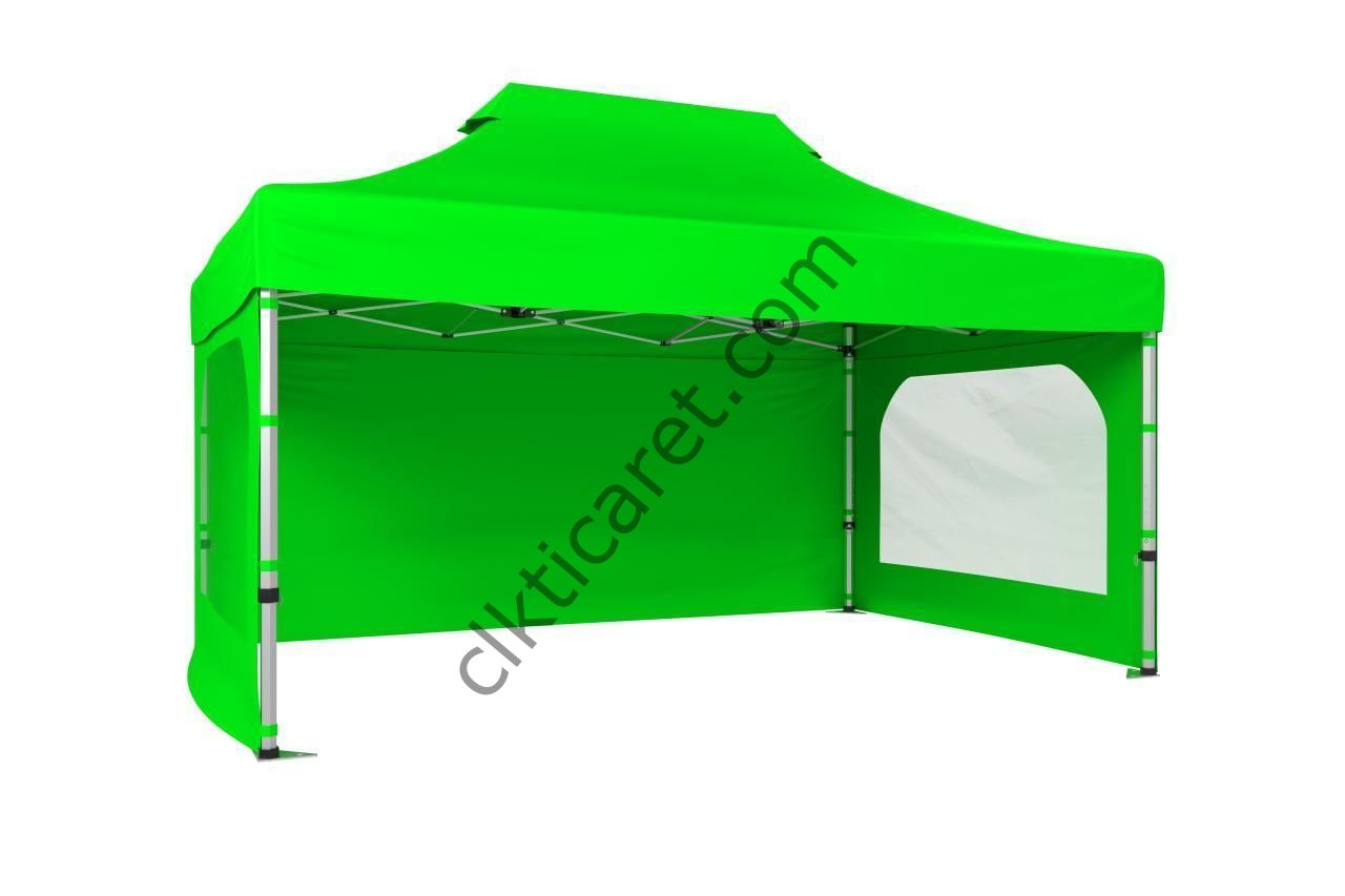 CLK 3x4,5 40 mm Katlanabilir Tente Gazebo Çadır Gazebo Çadır 3 Yan Duvarlı 2 Pencereli Açık Yeşil