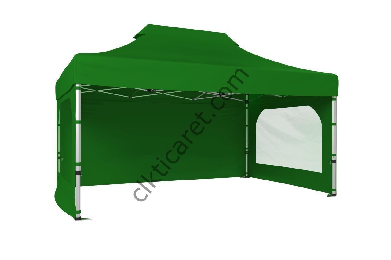 CLK 3x4,5 40 mm Katlanabilir Tente Gazebo Çadır Gazebo Çadır 3 Yan Duvarlı 2 Pencereli Benetton Yeşil
