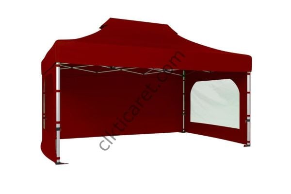 CLK 3x4,5 40 mm Katlanabilir Tente Gazebo Çadır Gazebo Çadır 3 Yan Duvarlı 2 Pencereli Bordo