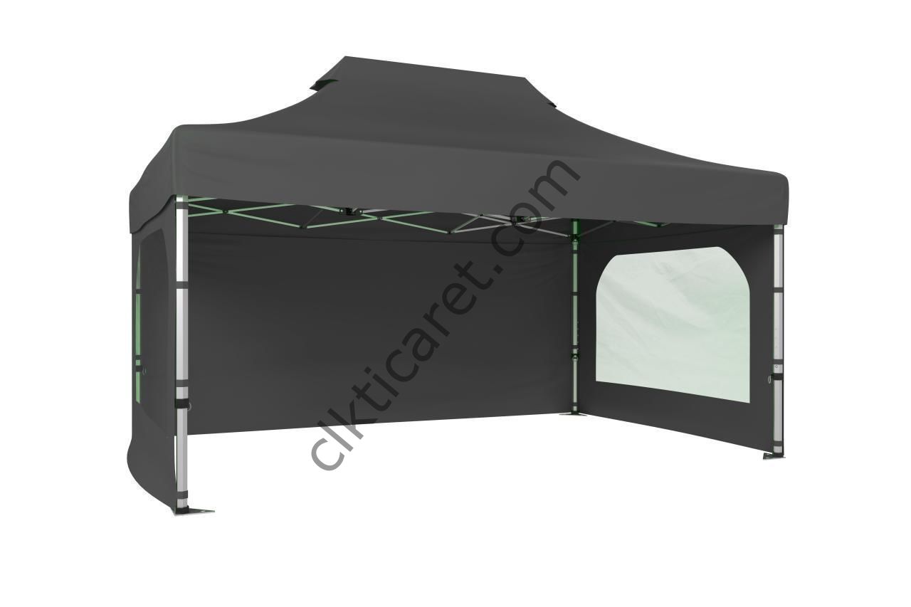 CLK 3x4,5 40 mm Katlanabilir Tente Gazebo Çadır Gazebo Çadır 3 Yan Duvarlı 2 Pencereli Gri