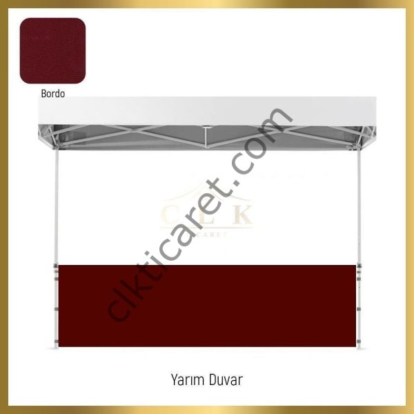 CLK 3x6 Katlanabilir Tente Gazebo Portatif Çadır 30 mm 3 Kenar Yarım Duvarlı