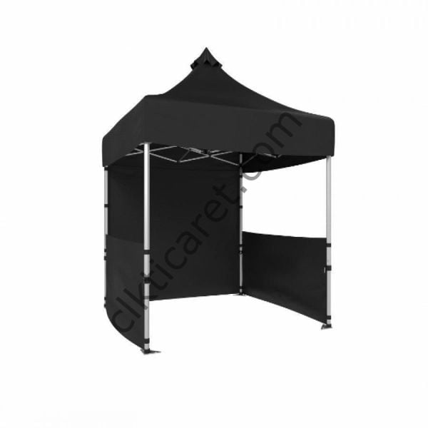 CLK 2x2 40mm Alüminyum Katlanabilir Tente Gazebo Çadır 1 Tam 2 Yarım Duvar Siyah
