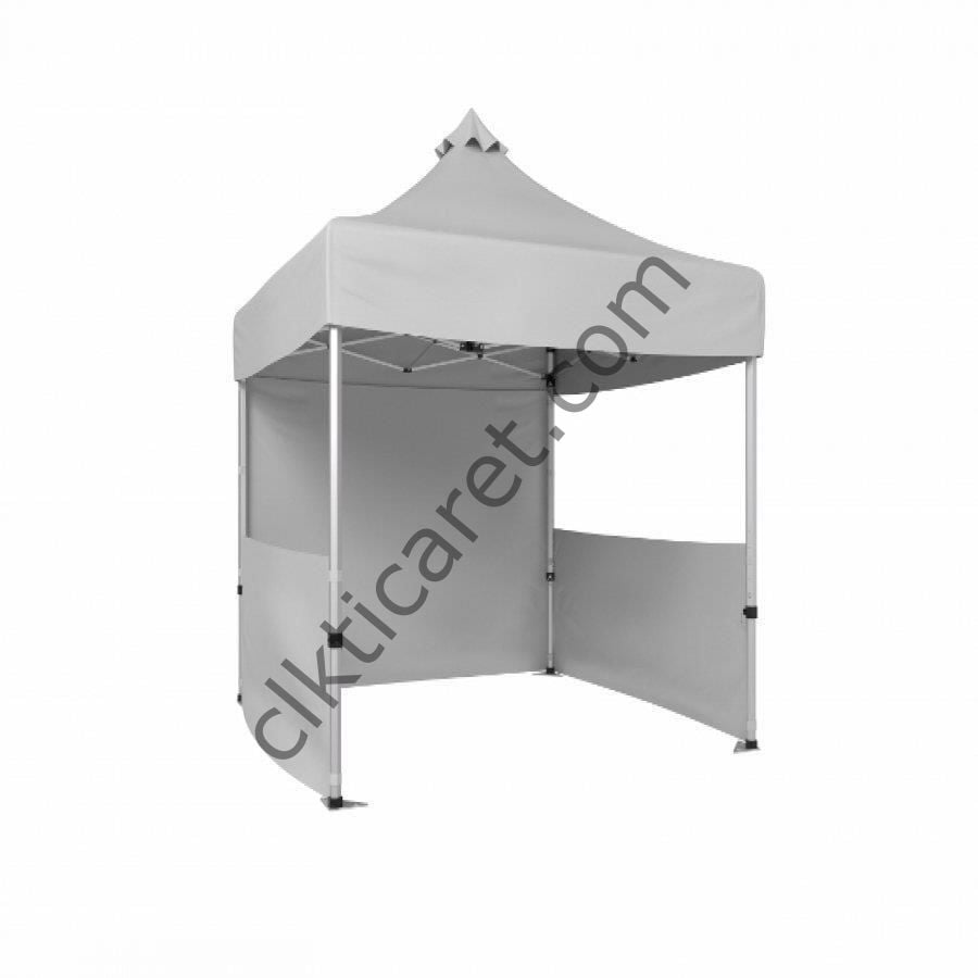 CLK 2x2 40mm Alüminyum Katlanabilir Tente Gazebo Çadır 1 Tam 2 Yarım Duvar Açık Gri