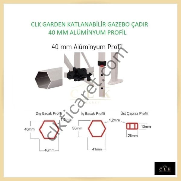 CLK 2x2 40mm Alüminyum Katlanabilir Tente Gazebo Çadır 3 Kenar Kapalı Saks Mavi