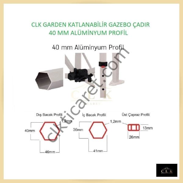 CLK 2x2 40mm Alüminyum Katlanabilir Tente Gazebo Çadır 2 Kenar Kapalı Benetton Yeşil