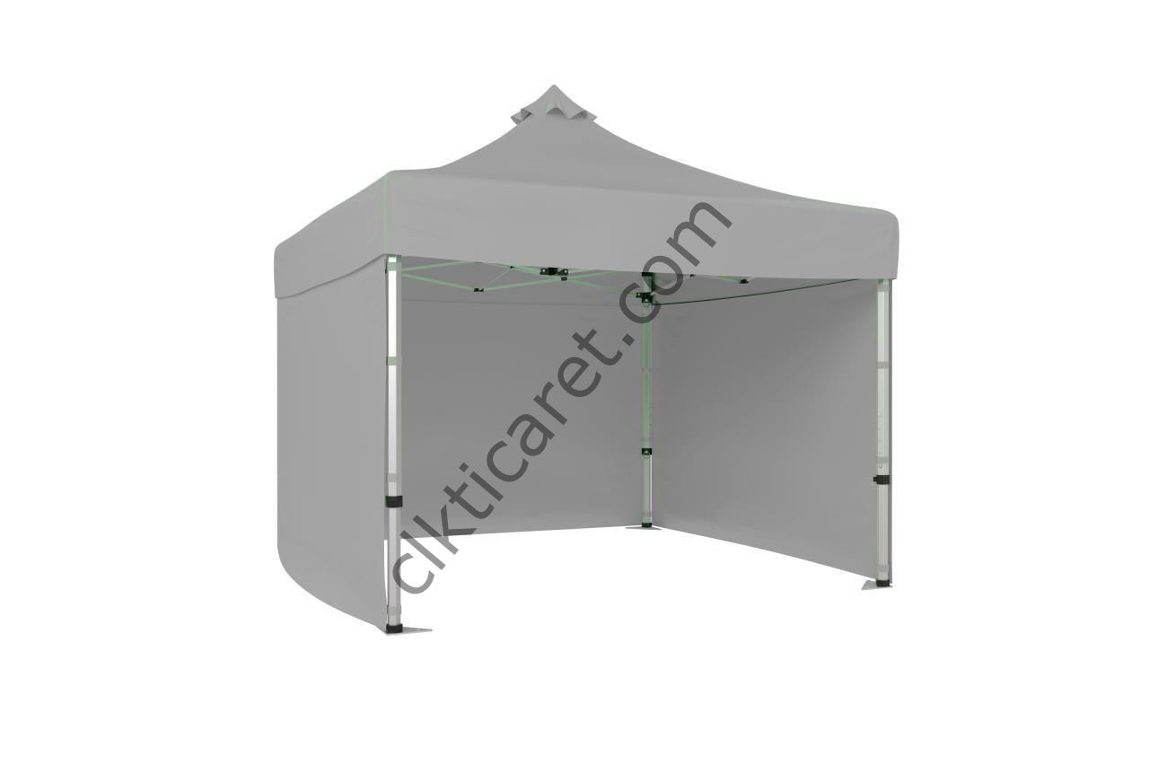 CLK 4x4 Katlanabilir Tente Gazebo Çadır 40mm Çelik Profil 3 Yan Kapalı Açık Gri