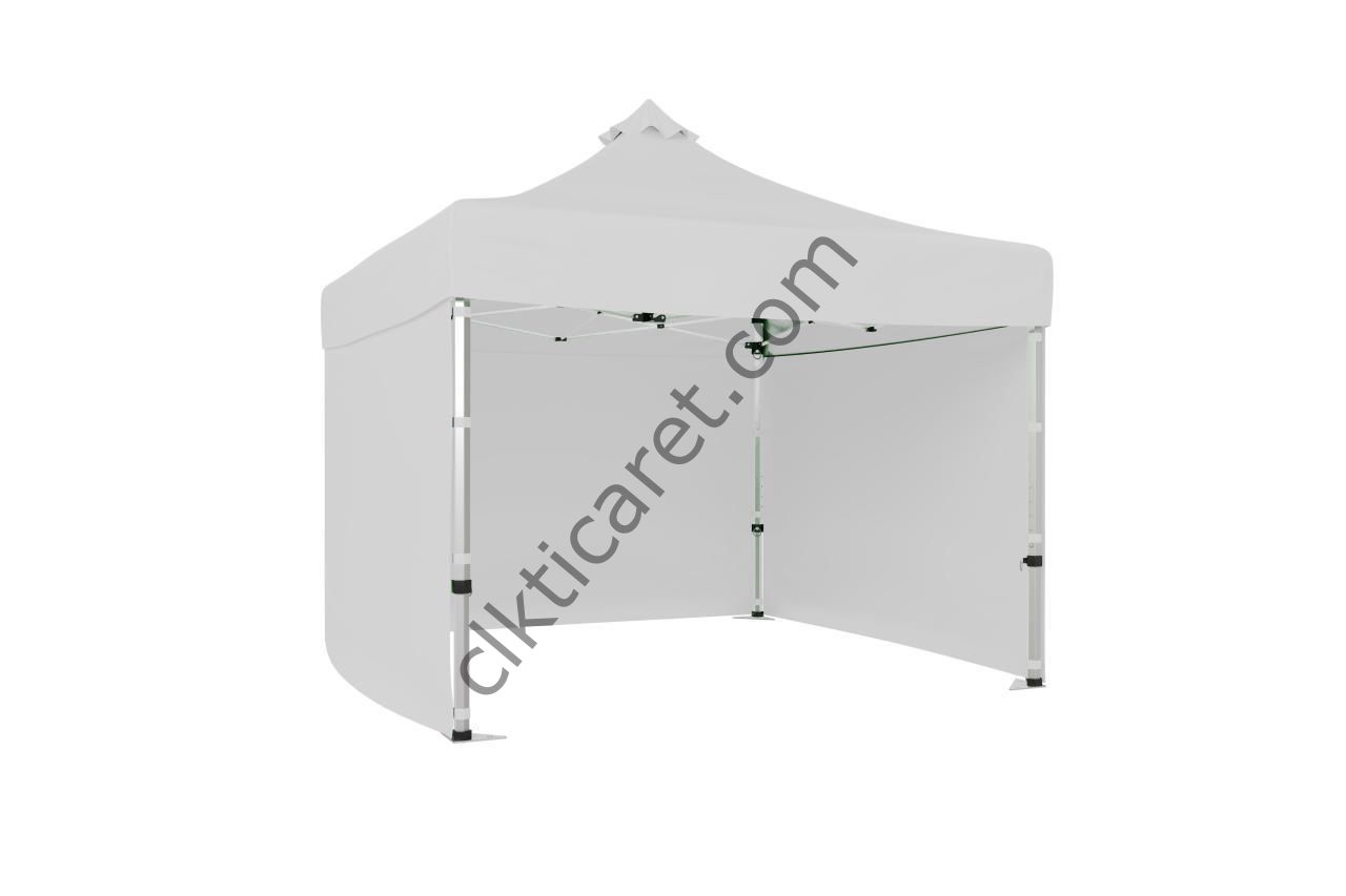 CLK 4x4 Katlanabilir Tente Gazebo Çadır 40mm Çelik Profil 3 Yan Kapalı Beyaz