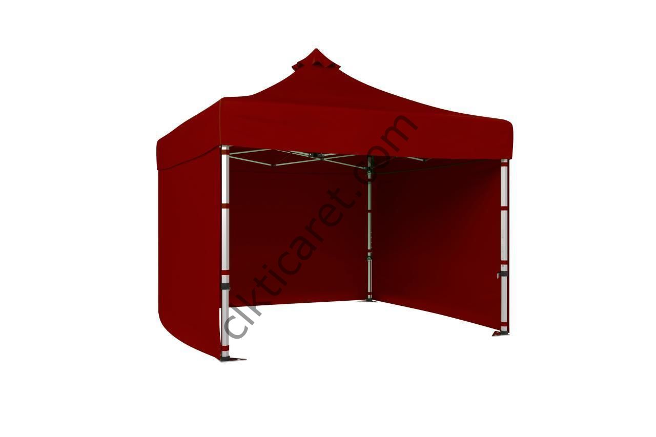 CLK 4x4 Katlanabilir Tente Gazebo Çadır 40mm Çelik Profil 3 Yan Kapalı Bordo