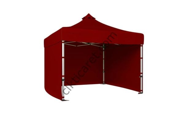 CLK 4x4 Katlanabilir Tente Gazebo Çadır 40mm Çelik Profil 3 Yan Kapalı Bordo