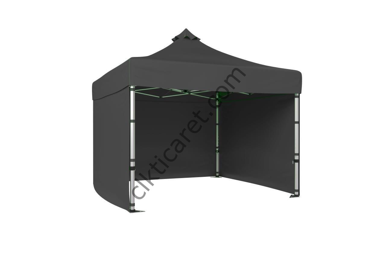 CLK 4x4 Katlanabilir Tente Gazebo Çadır 40mm Çelik Profil 3 Yan Kapalı Gri