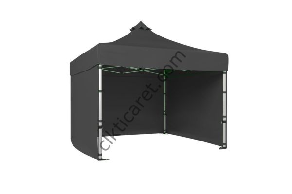 CLK 4x4 Katlanabilir Tente Gazebo Çadır 40mm Çelik Profil 3 Yan Kapalı Gri