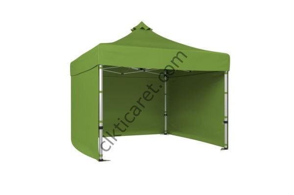 CLK 4x4 Katlanabilir Tente Gazebo Çadır 40mm Çelik Profil 3 Yan Kapalı Haki Askeri Yeşil