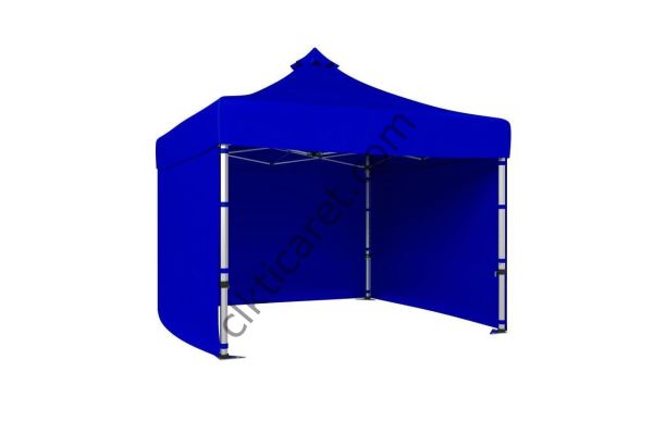 CLK 4x4 Katlanabilir Tente Gazebo Çadır 40mm Çelik Profil 3 Yan Kapalı Saks Mavi