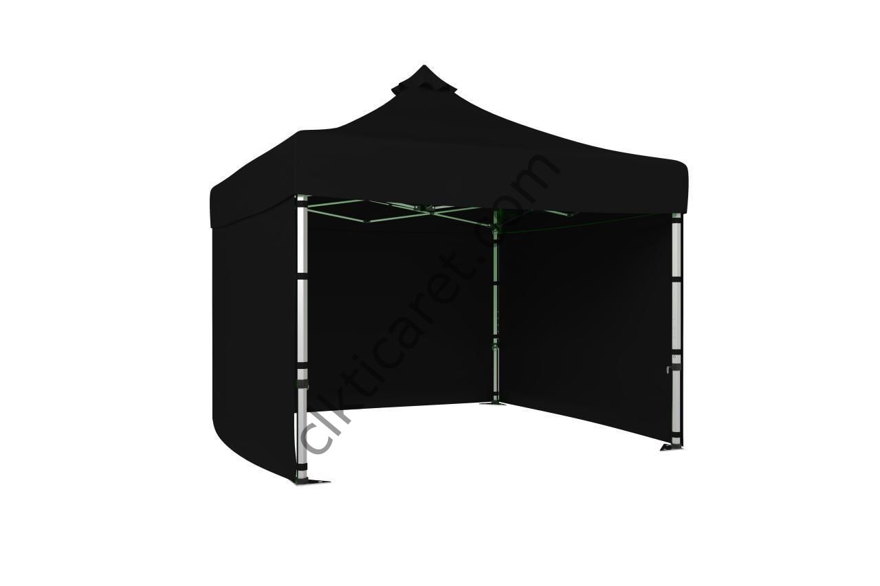 CLK 4x4 Katlanabilir Tente Gazebo Çadır 40mm Çelik Profil 3 Yan Kapalı Siyah