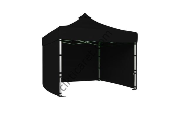 CLK 4x4 Katlanabilir Tente Gazebo Çadır 40mm Çelik Profil 3 Yan Kapalı Siyah