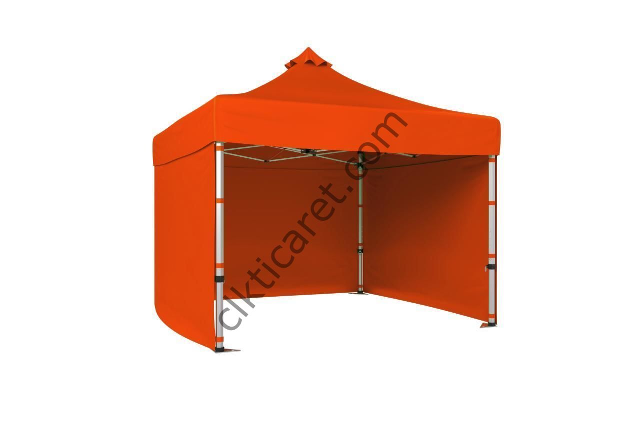 CLK 4x4 Katlanabilir Tente Gazebo Çadır 40mm Çelik Profil 3 Yan Kapalı Turuncu