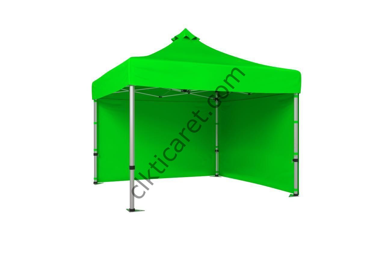 CLK 4x4 Katlanabilir Tente Gazebo Çadır 40mm Çelik Profil 2 Yan Kapalı Açık Yeşil