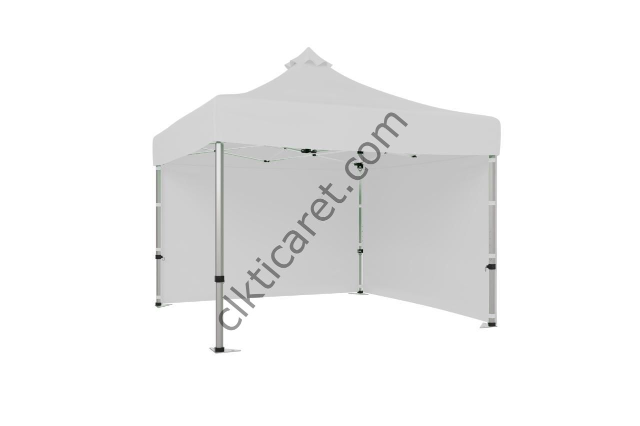 CLK 4x4 Katlanabilir Tente Gazebo Çadır 40mm Çelik Profil 2 Yan Kapalı Beyaz