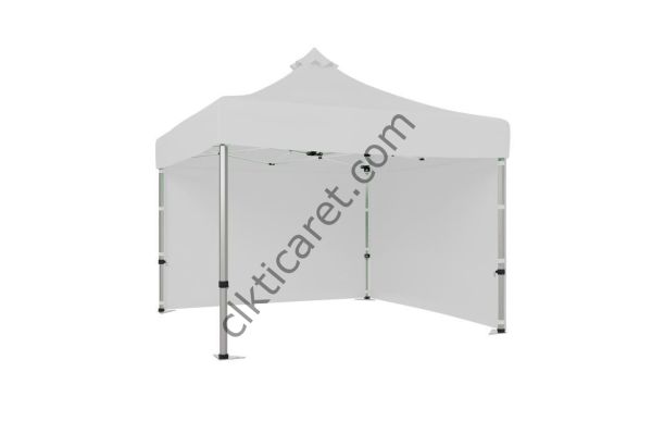 CLK 4x4 Katlanabilir Tente Gazebo Çadır 40mm Çelik Profil 2 Yan Kapalı Beyaz