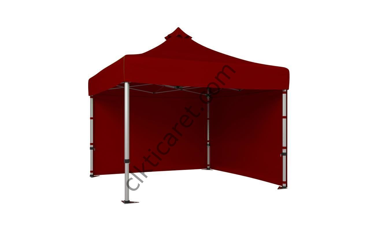 CLK 4x4 Katlanabilir Tente Gazebo Çadır 40mm Çelik Profil 2 Yan Kapalı Bordo