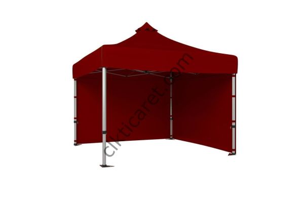 CLK 4x4 Katlanabilir Tente Gazebo Çadır 40mm Çelik Profil 2 Yan Kapalı Bordo