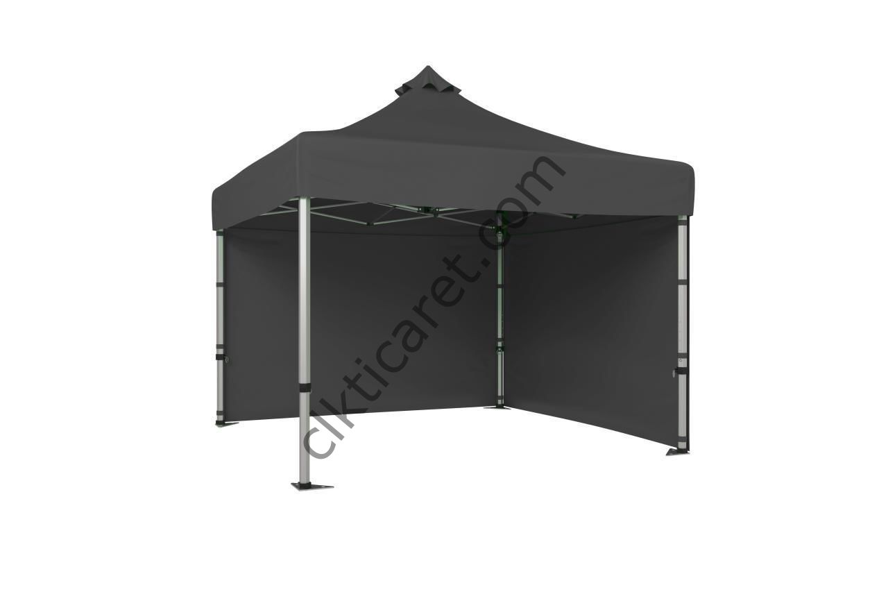 CLK 4x4 Katlanabilir Tente Gazebo Çadır 40mm Çelik Profil 2 Yan Kapalı Gri