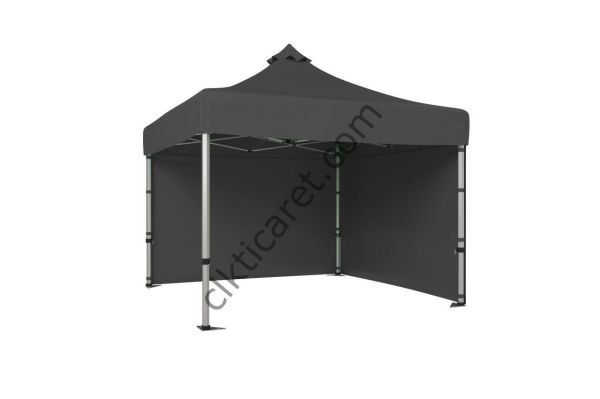 CLK 4x4 Katlanabilir Tente Gazebo Çadır 40mm Çelik Profil 2 Yan Kapalı Gri