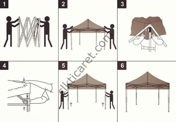 CLK 4x4 52mm Kalın Alüminyum Katlanabilir Tente Gazebo Çadır 3 Kenar Kapalı