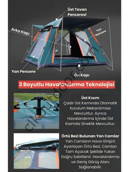 4 Kişilik Otomatik Kamp Çadırı 240x240x160 cm Otomatik Kurulum