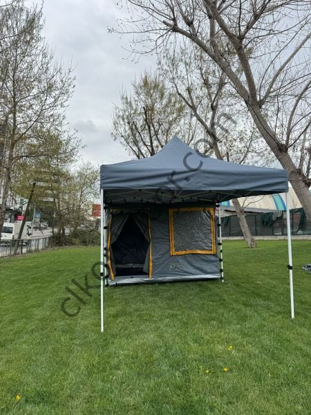 CLK 3x6 30 mm Yeni Sistem 4 Pencere 2 Kapılı Verendalı Portatif Katlanabilir Gazebo Kamp Çadırı