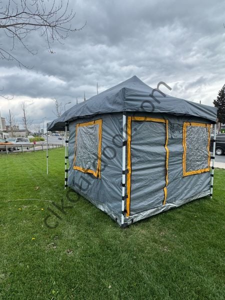 CLK 3x6 30 mm Yeni Sistem 4 Pencere 2 Kapılı Verendalı Portatif Katlanabilir Gazebo Kamp Çadırı