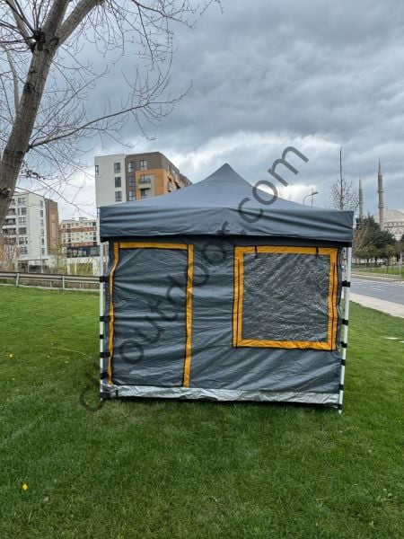 CLK 3x6 30 mm Yeni Sistem 4 Pencere 2 Kapılı Verendalı Portatif Katlanabilir Gazebo Kamp Çadırı